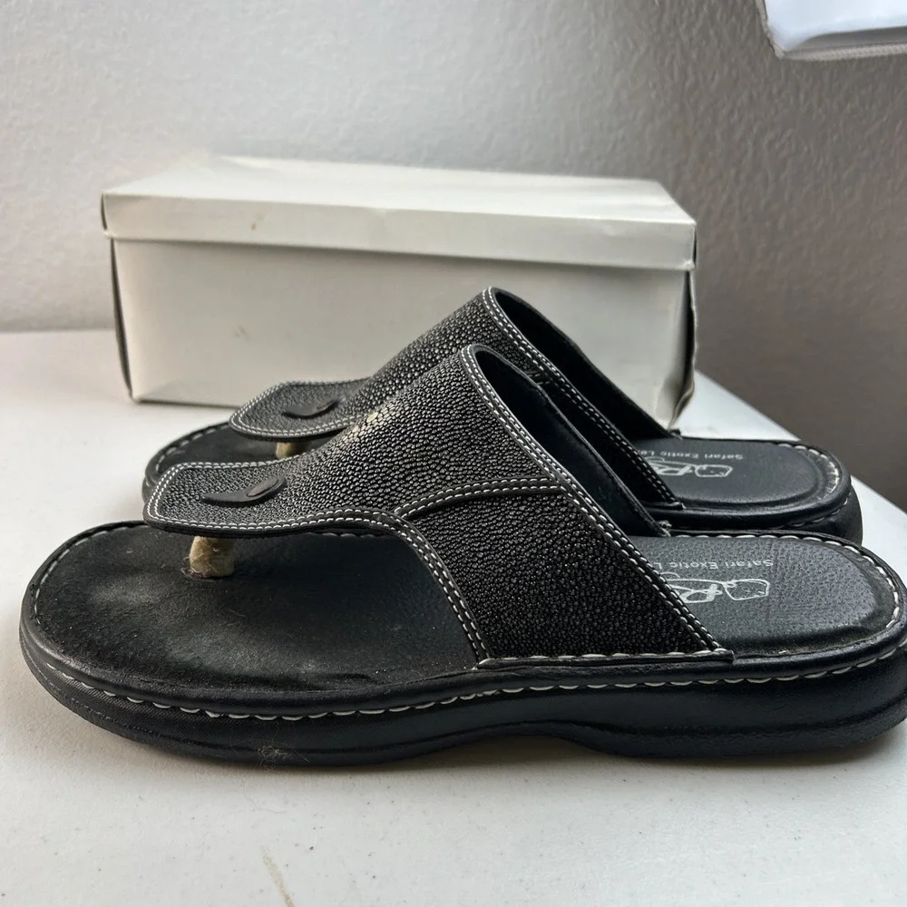 Ray Safari Exotic Leather Sandals Stingray‎ Black Mens Size 14